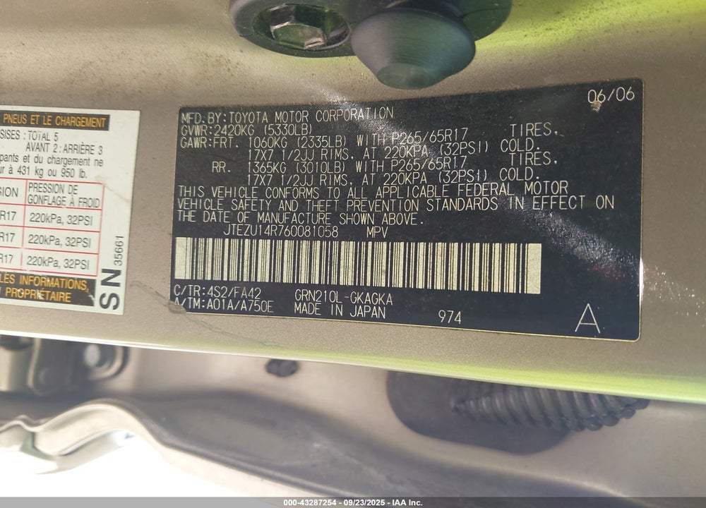 2006 TOYOTA 4RUNNER VIN: JTEZU14R760081058