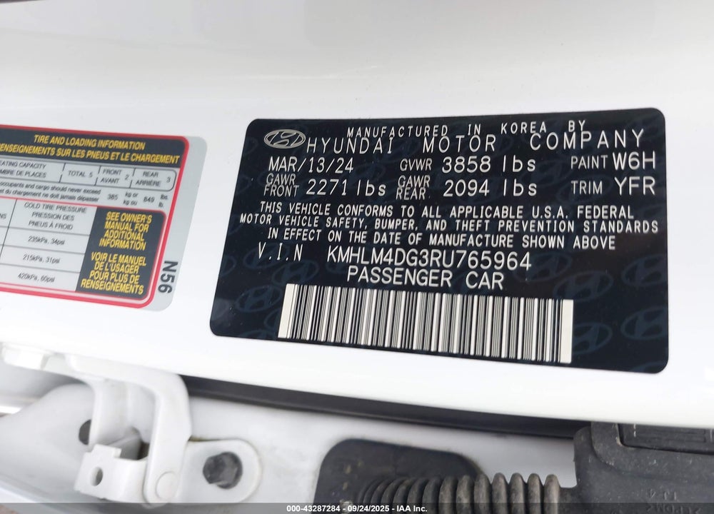 2024 HYUNDAI ELANTRA SEL VIN: KMHLM4DG3RU765964
