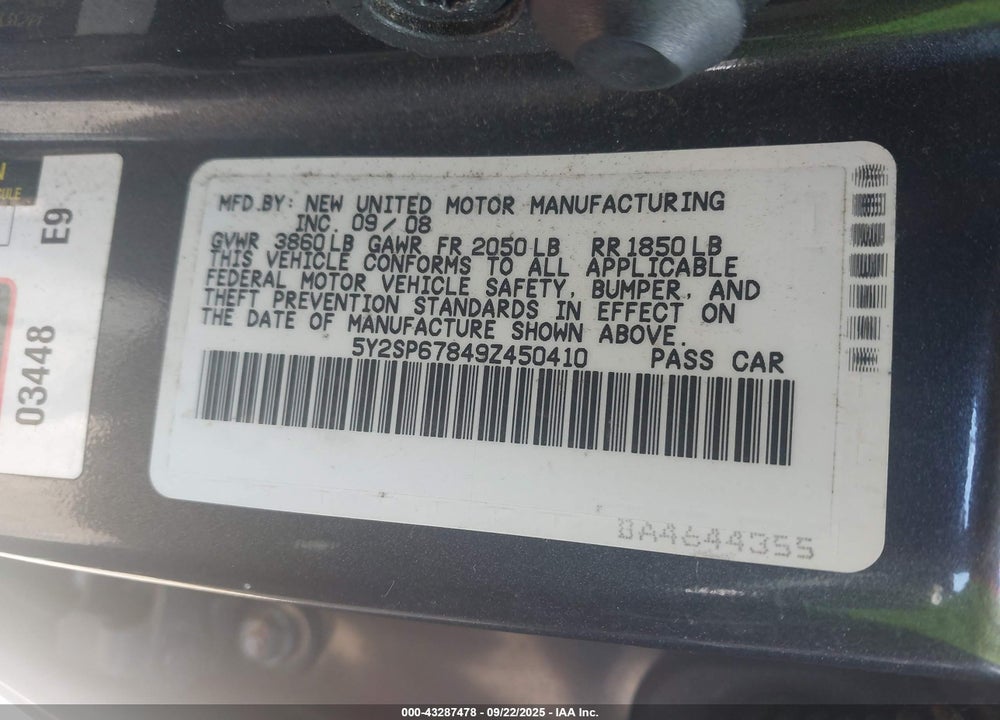 2009 PONTIAC VIBE VIN: 5Y2SP67849Z450410