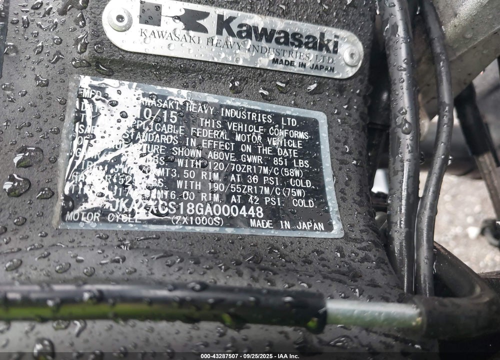2016 KAWASAKI ZX1000 S VIN: JKAZXCS18GA000448