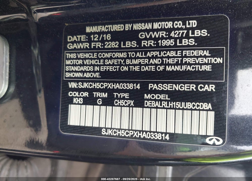 2017 INFINITI QX30 VIN: SJKCH5CPXHA033814