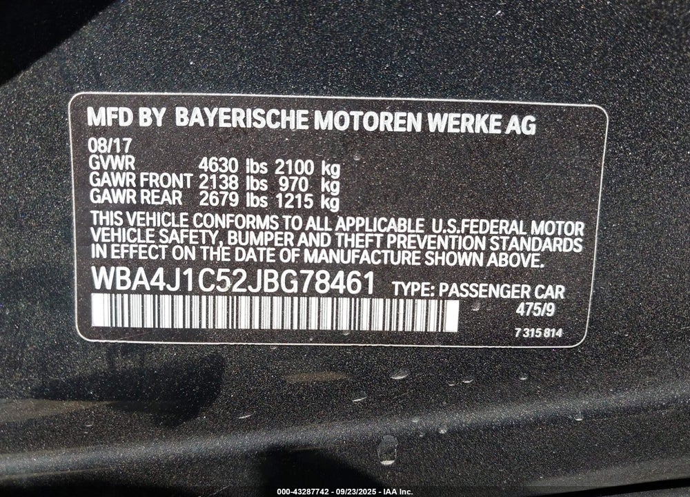 2018 BMW 4 SERIES VIN: WBA4J1C52JBG78461