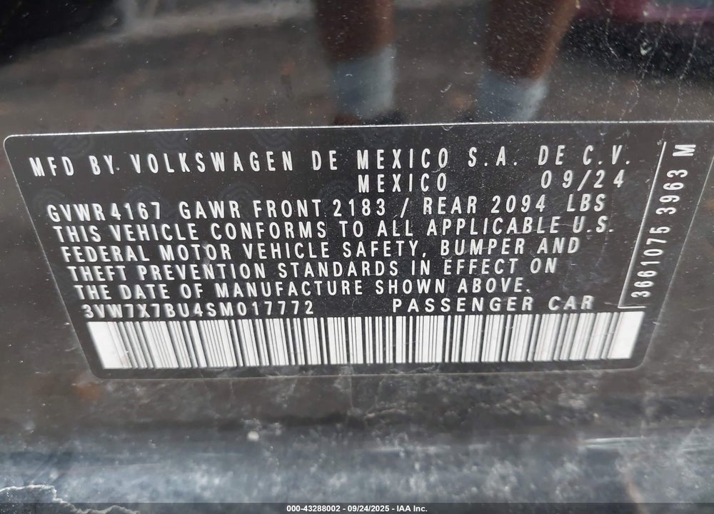 2025 VOLKSWAGEN JETTA VIN: 3VW7X7BU4SM017772