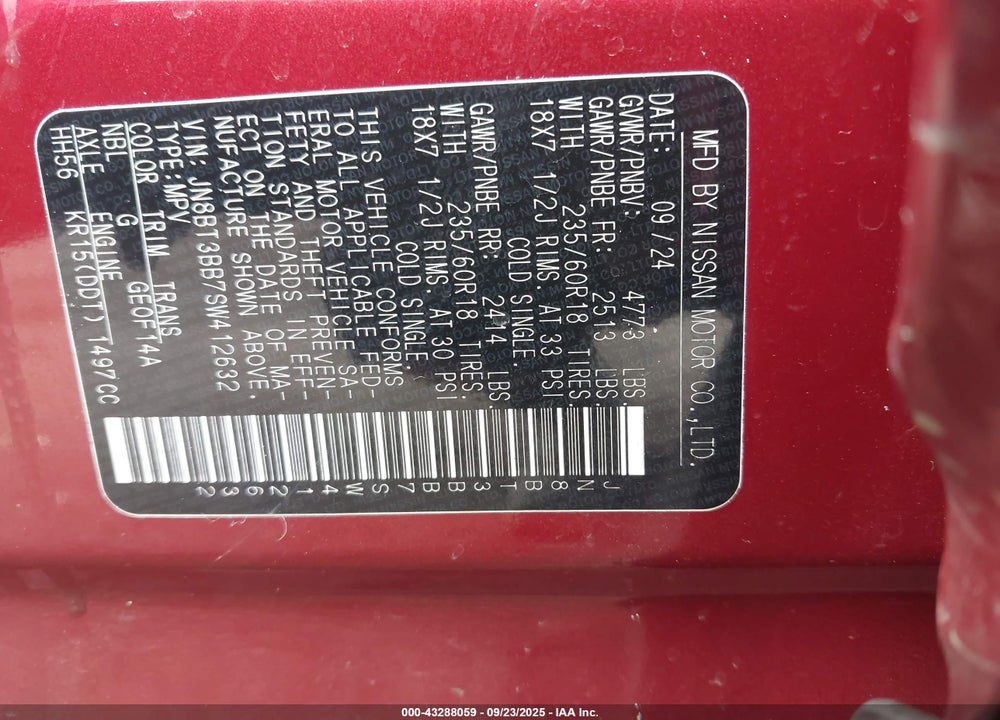 2025 NISSAN ROGUE VIN: JN8BT3BB7SW412632