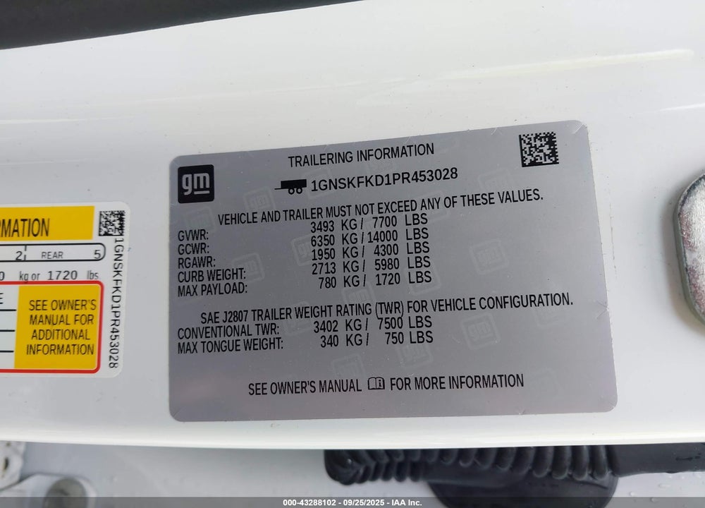 2023 CHEVROLET SUBURBAN VIN: 1GNSKFKD1PR453028