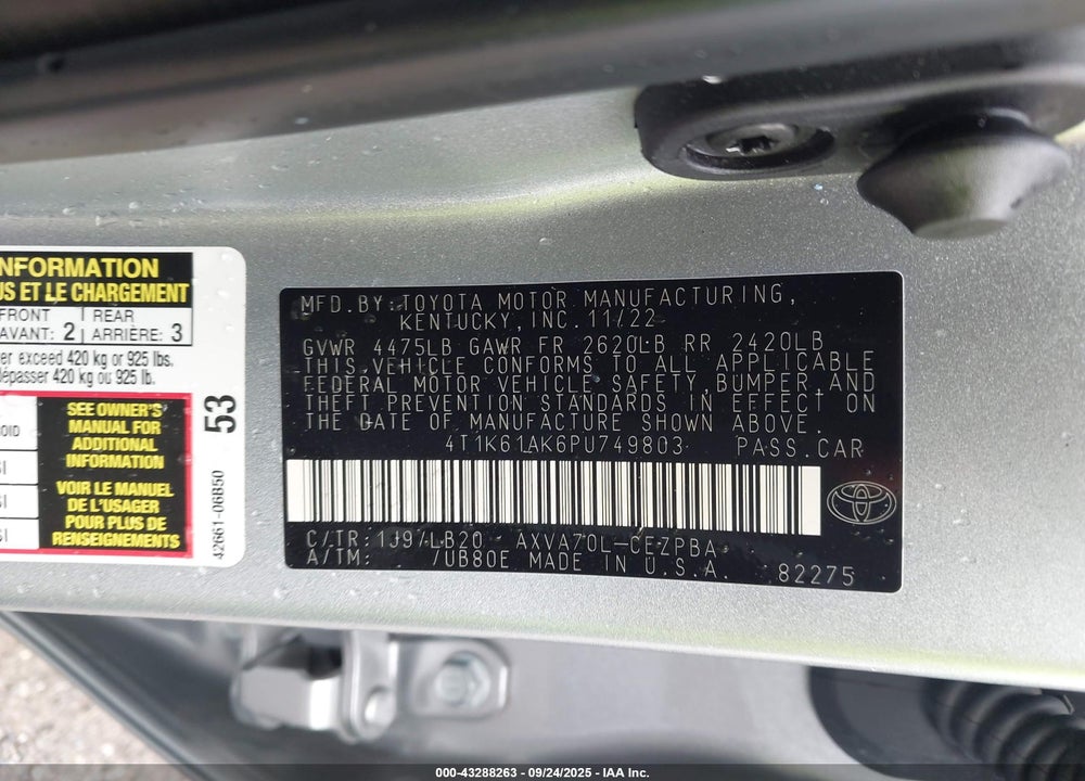 2023 TOYOTA CAMRY XSE VIN: 4T1K61AK6PU749803