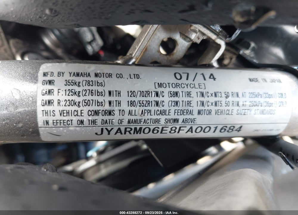 2015 YAMAHA FZ07 VIN: JYARM06E8FA001684