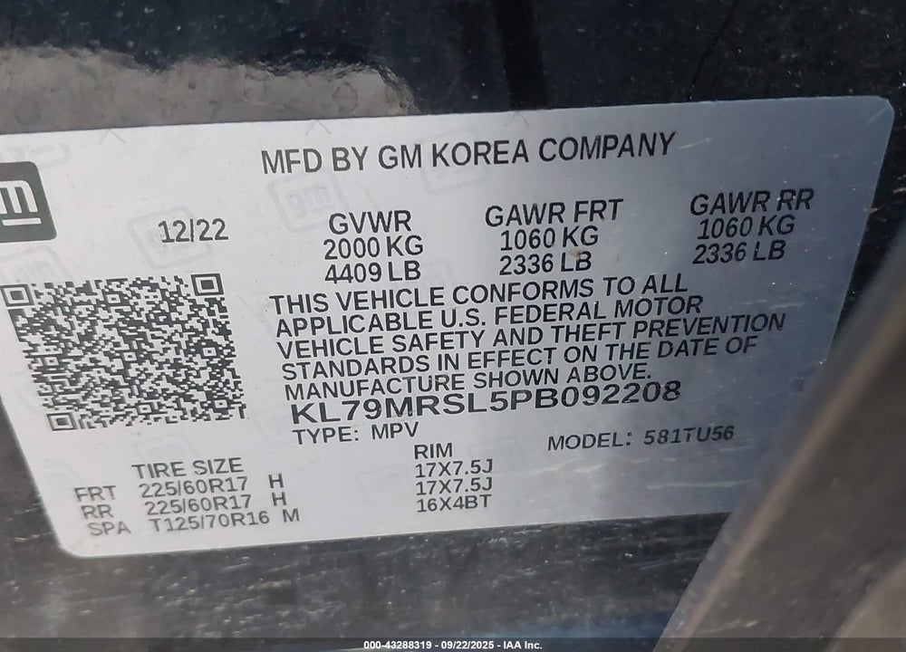 2023 CHEVROLET TRAILBLAZER VIN: KL79MRSL5PB092208