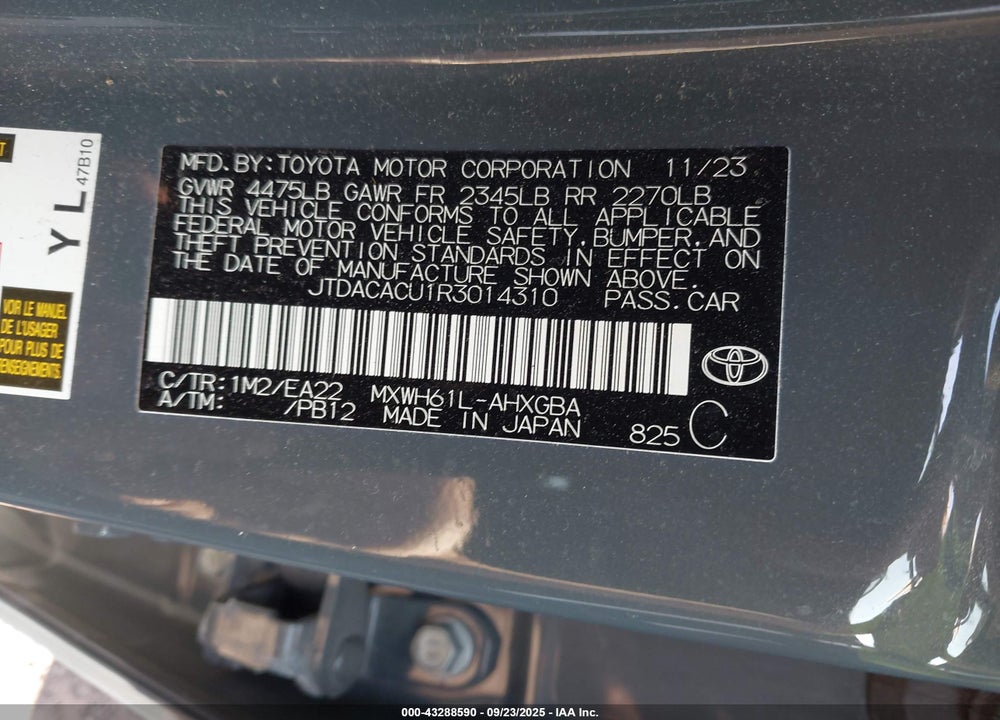 2024 TOYOTA PRIUS PRIME VIN: JTDACACU1R3014310