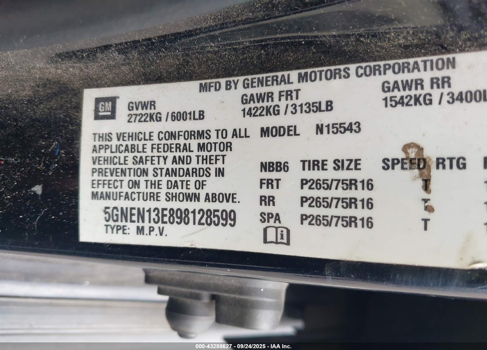 2009 HUMMER H3T VIN: 5GNEN13E898128599