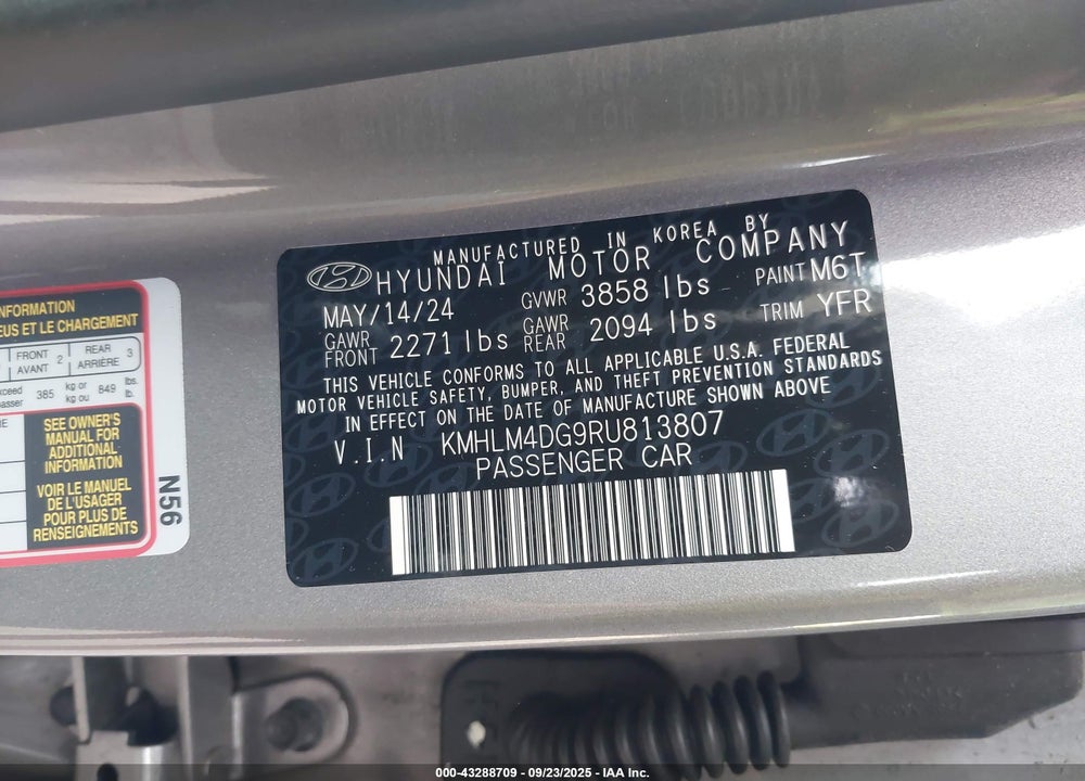 2024 HYUNDAI ELANTRA SEL VIN: KMHLM4DG9RU813807
