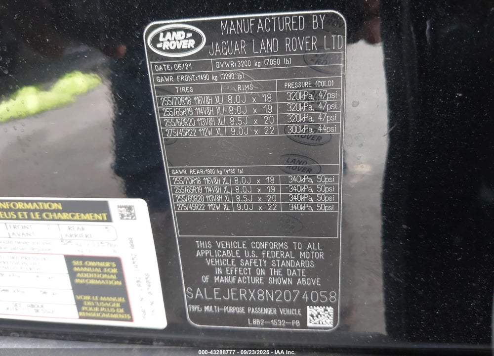2022 LAND ROVER DEFENDER 110 S VIN: SALEJERX8N2074058