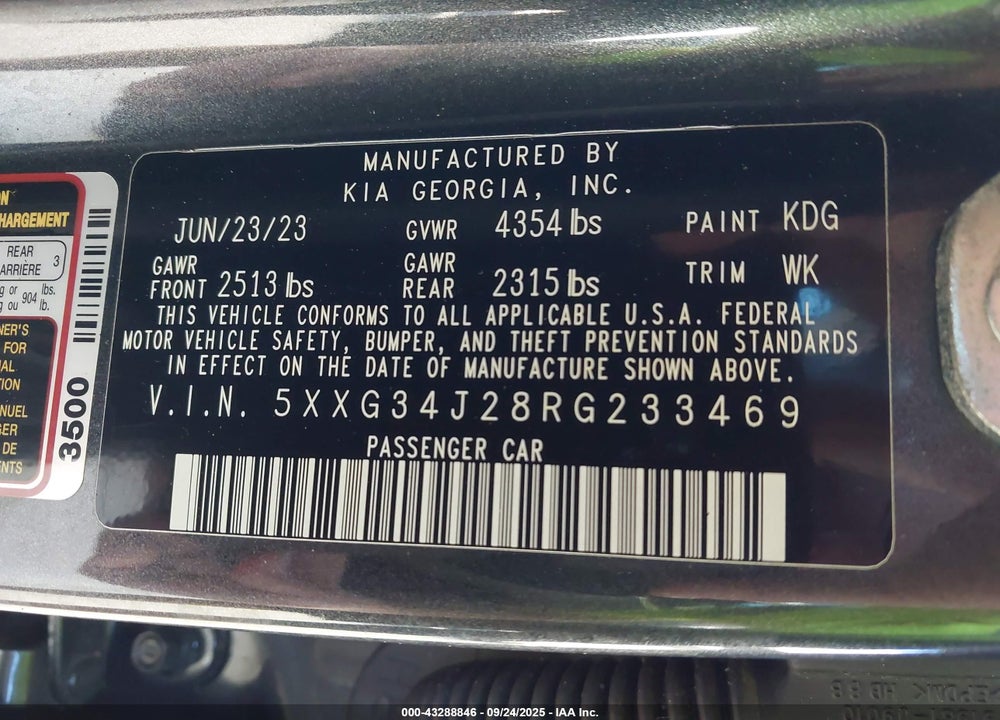 2024 KIA K5 EX VIN: 5XXG34J28RG233469