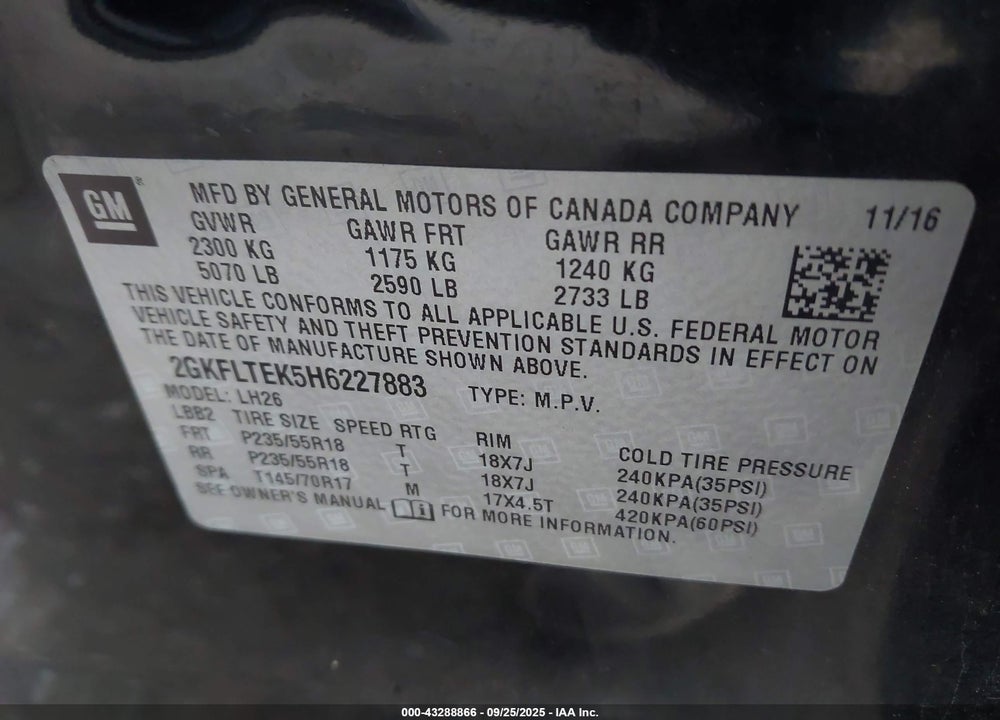 2017 GMC TERRAIN VIN: 2GKFLTEK5H6227883