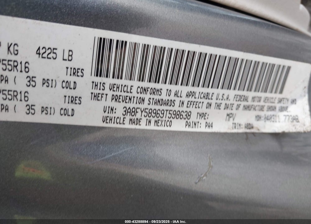 2009 CHRYSLER PT CRUISER VIN: 3A8FY58969T598638