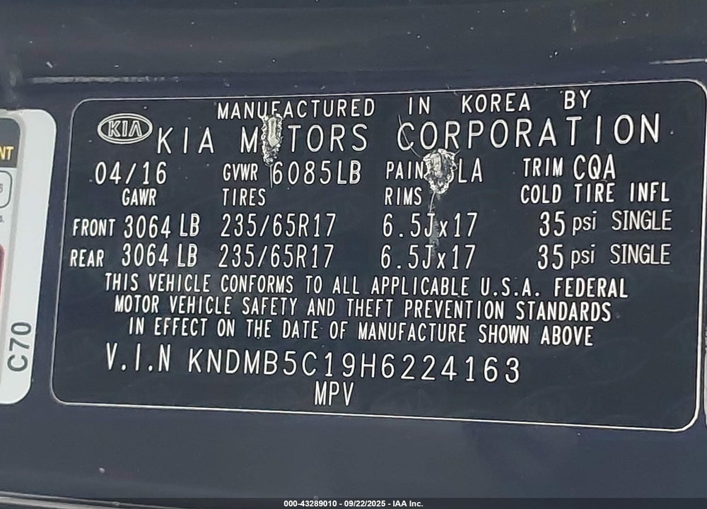 2017 KIA SEDONA LX VIN: KNDMB5C19H6224163