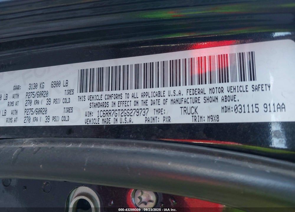 2016 RAM 1500 VIN: 1C6RR7GT2GS279737