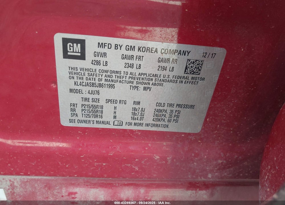 2018 BUICK ENCORE VIN: KL4CJASB5JB611995