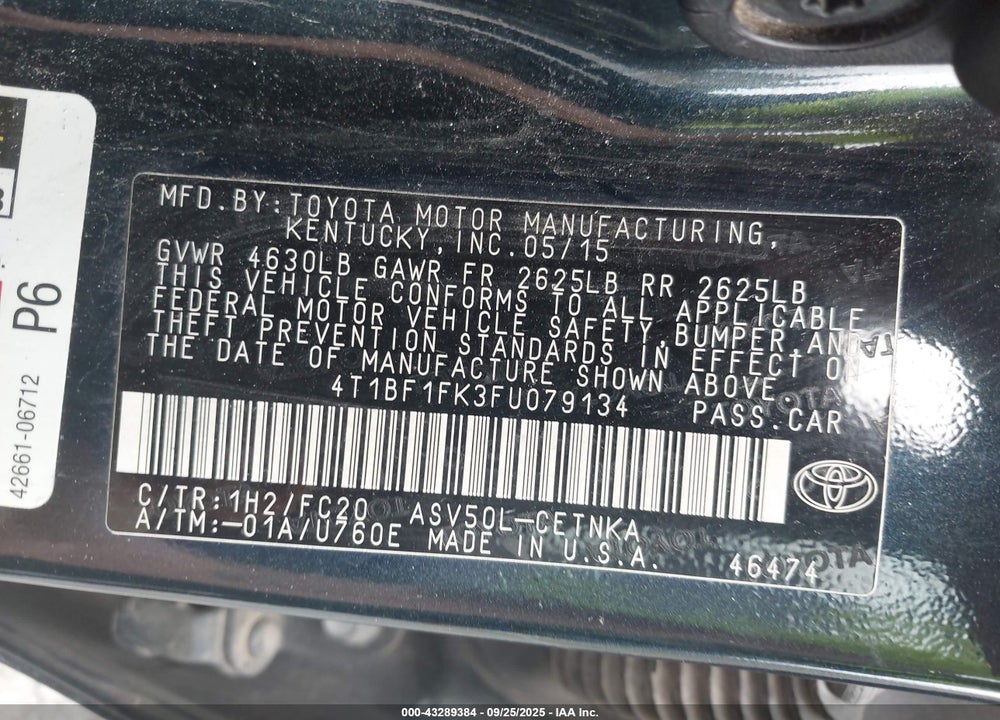 2015 TOYOTA CAMRY LE VIN: 4T1BF1FK3FU079134
