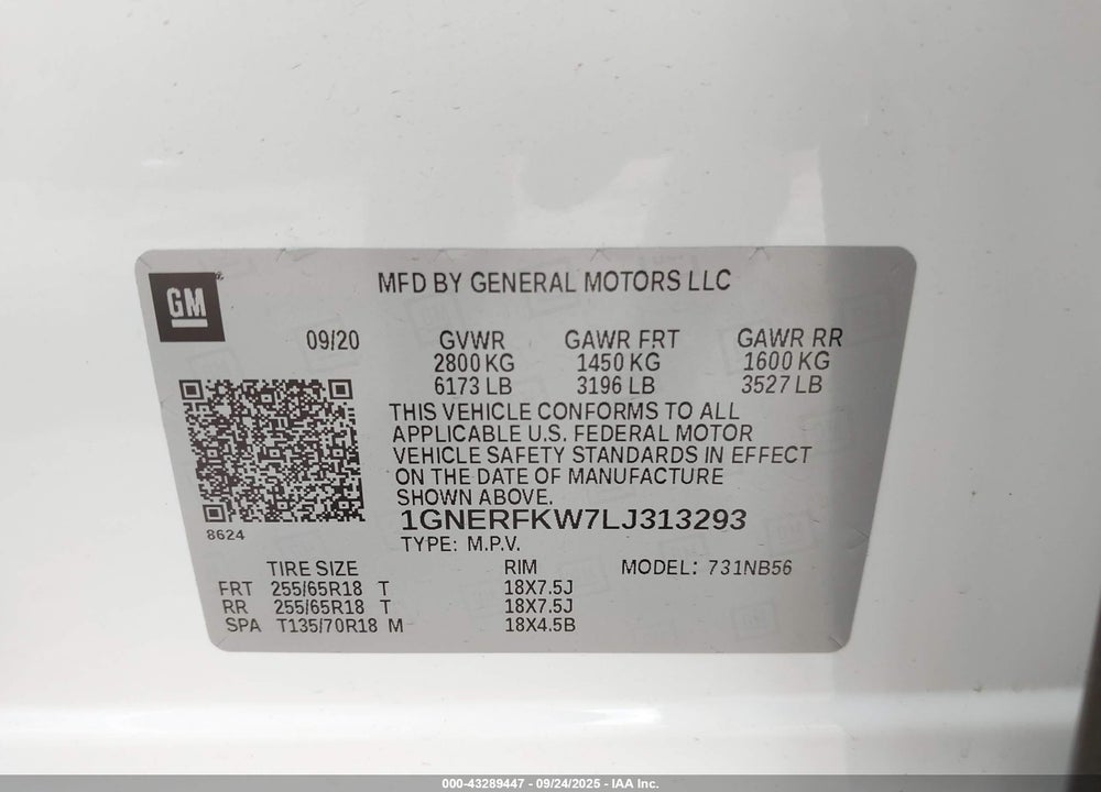 2020 CHEVROLET TRAVERSE FWD LS VIN: 1GNERFKW7LJ313293