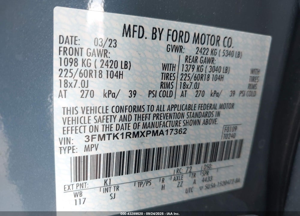 2023 FORD MUSTANG MACH-E VIN: 3FMTK1RMXPMA17362