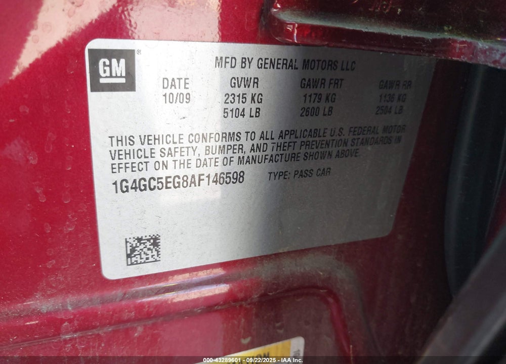 2010 BUICK LACROSSE CXL VIN: 1G4GC5EG8AF146598