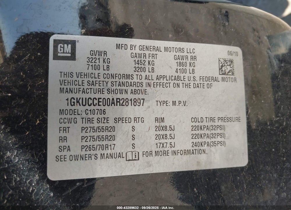 2010 GMC YUKON VIN: 1GKUCCE00AR281897