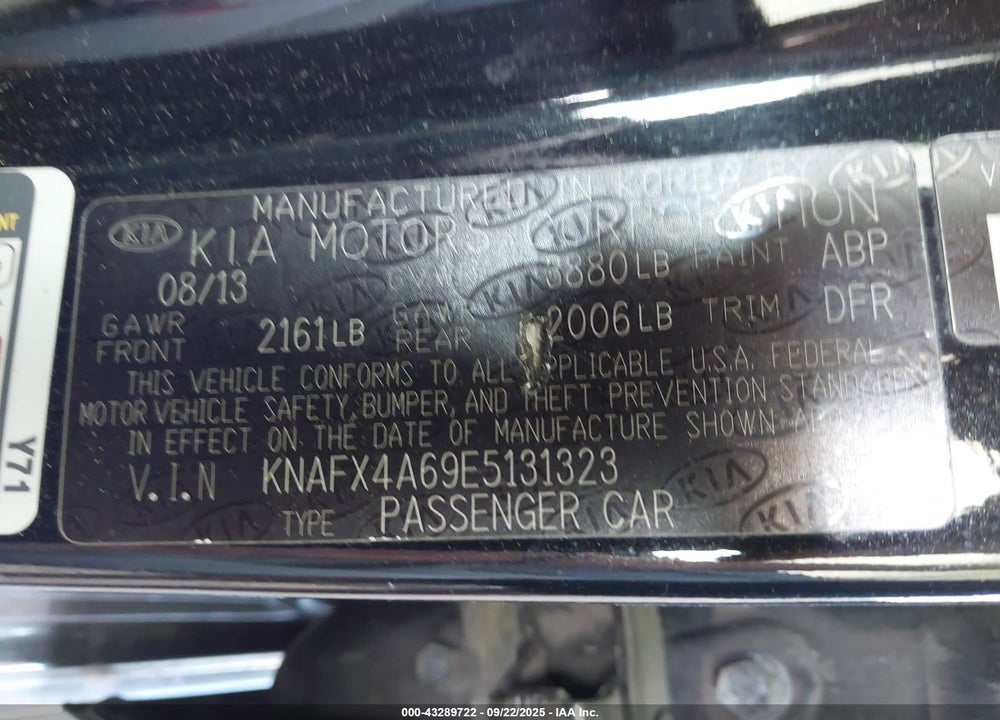 2014 KIA FORTE LX VIN: KNAFX4A69E5131323