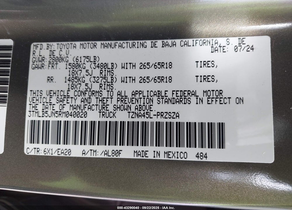 2024 TOYOTA TACOMA VIN: 3TMLB5JN5RM040020