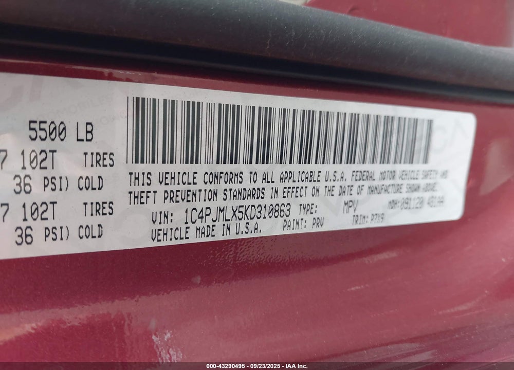 2019 JEEP CHEROKEE VIN: 1C4PJMLX5KD310863