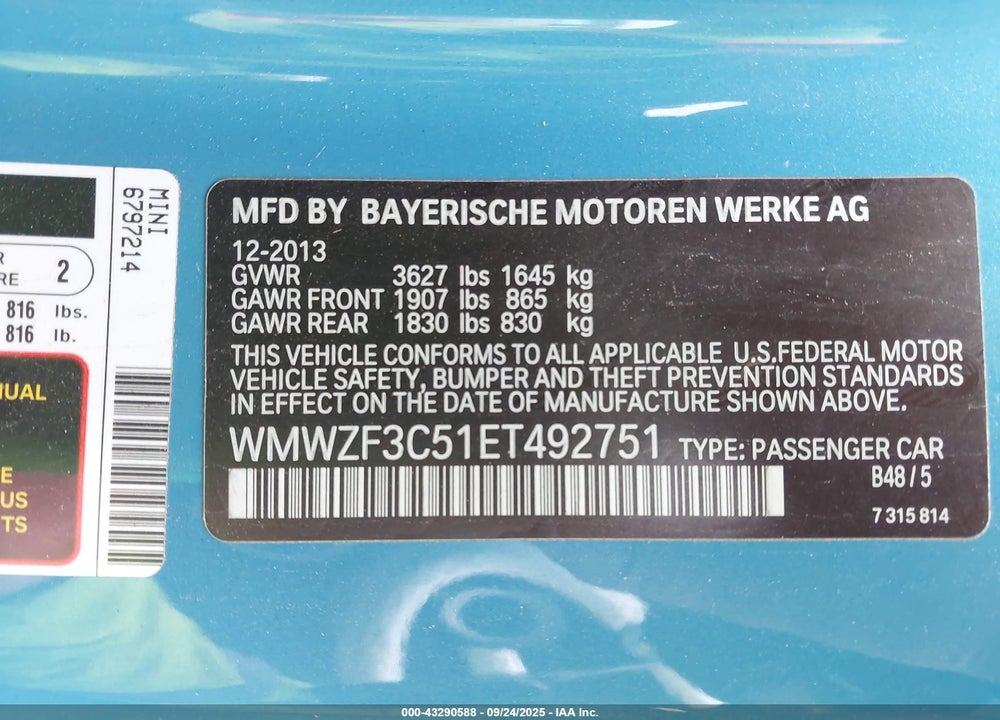 2014 MINI CLUBMAN COOPER VIN: WMWZF3C51ET492751