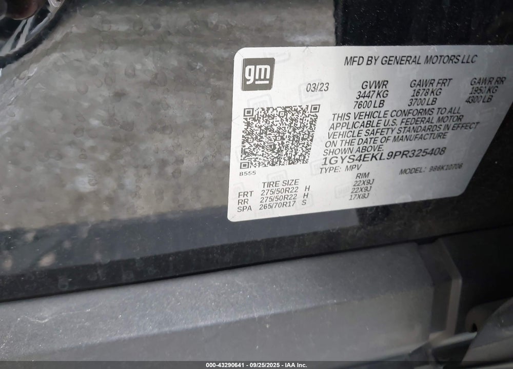 2023 CADILLAC ESCALADE VIN: 1GYS4EKL9PR325408