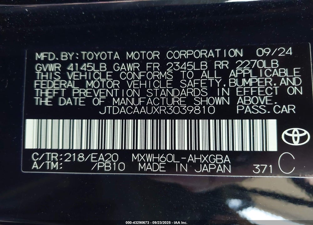 2024 TOYOTA PRIUS VIN: JTDACAAUXR3039810