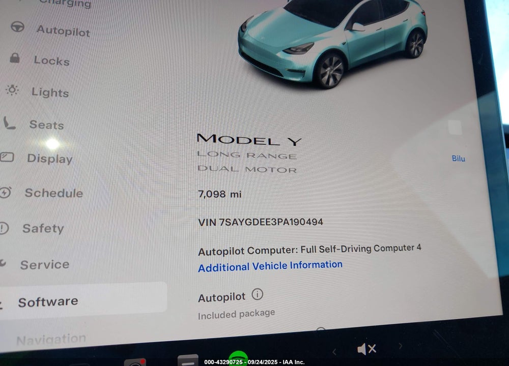 2023 TESLA MODEL Y AWD/LONG RANGE DUAL MOTOR ALL-WHEEL DRIVE VIN: 7SAYGDEE3PA190494