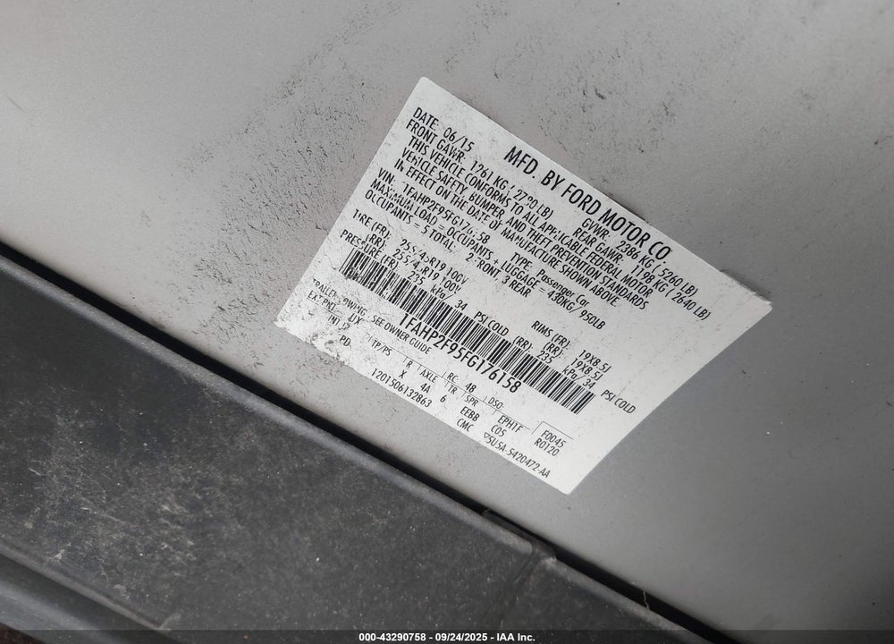2015 FORD TAURUS VIN: 1FAHP2F95FG176158