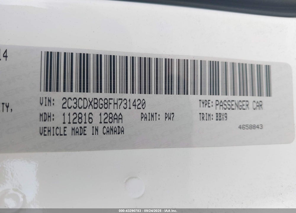 2015 DODGE CHARGER VIN: 2C3CDXBG8FH731420