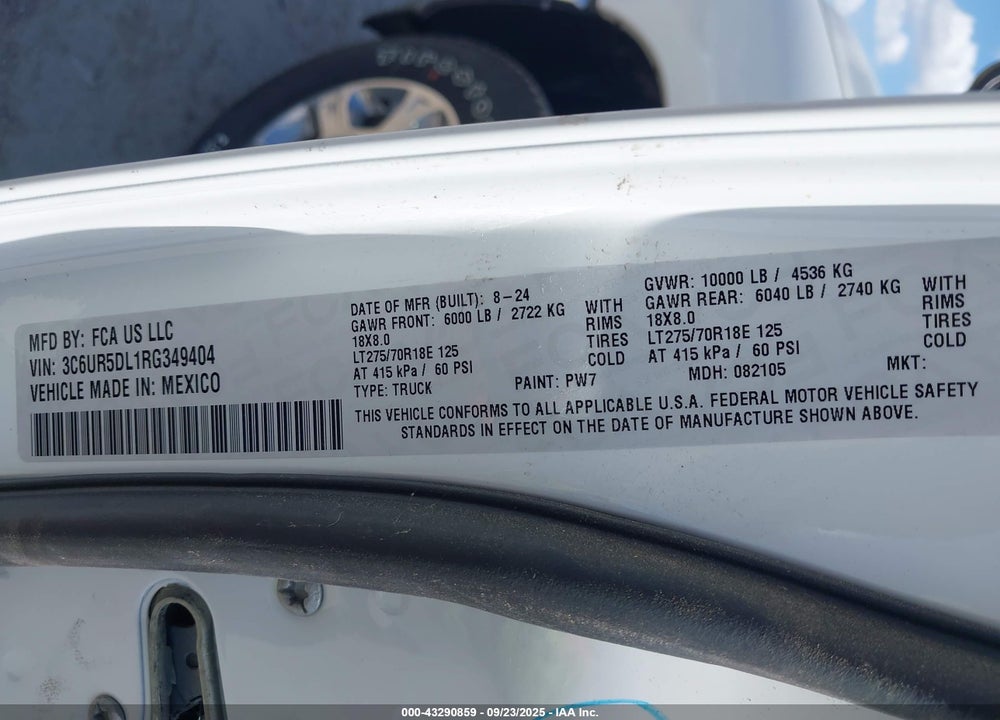 2024 RAM 2500 VIN: 3C6UR5DL1RG349404