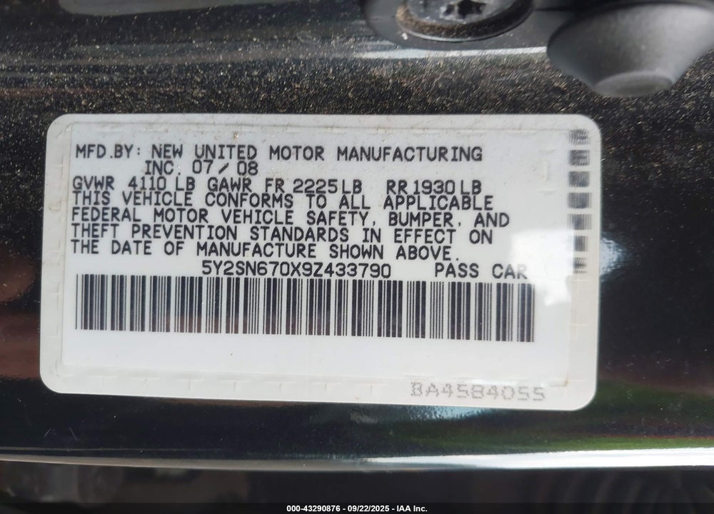 2009 PONTIAC VIBE VIN: 5Y2SN670X9Z433790