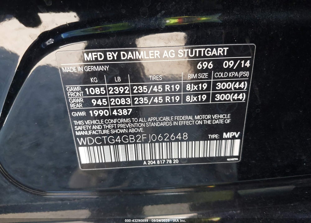 2015 MERCEDES-BENZ GLA-CLASS VIN: WDCTG4GB2FJ062648