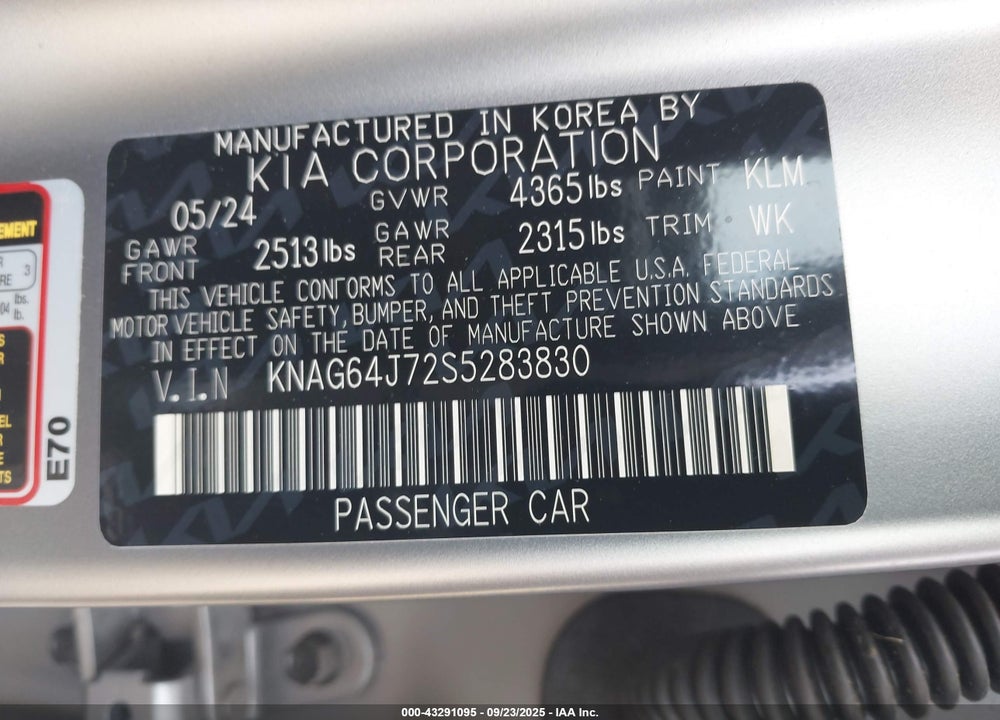 2025 KIA K5 VIN: KNAG64J72S5283830