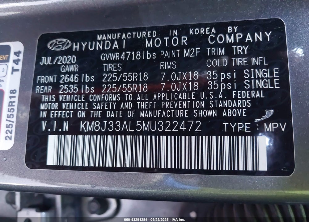 2021 HYUNDAI TUCSON SEL VIN: KM8J33AL5MU322472