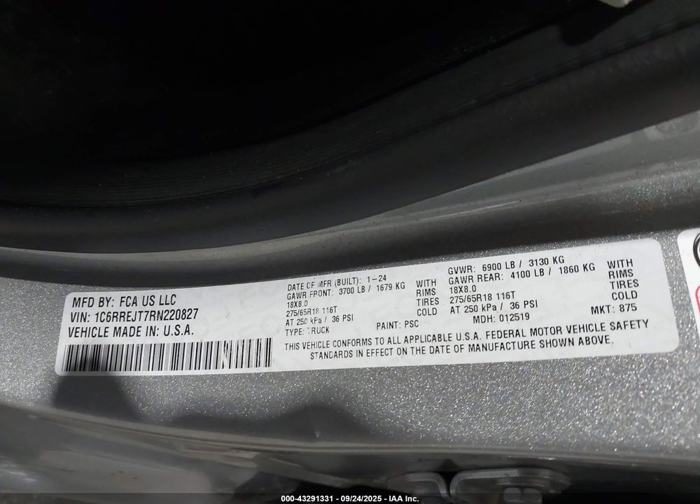 2024 RAM 1500 LAIE  4X2 5'7 BOX VIN: 1C6RREJT7RN220827