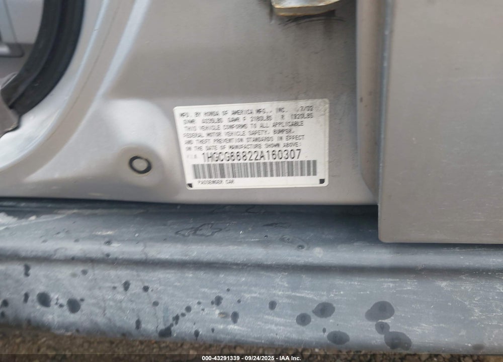 2002 HONDA ACCORD 2.3 EX/2.3 SE VIN: 1HGCG66822A160307