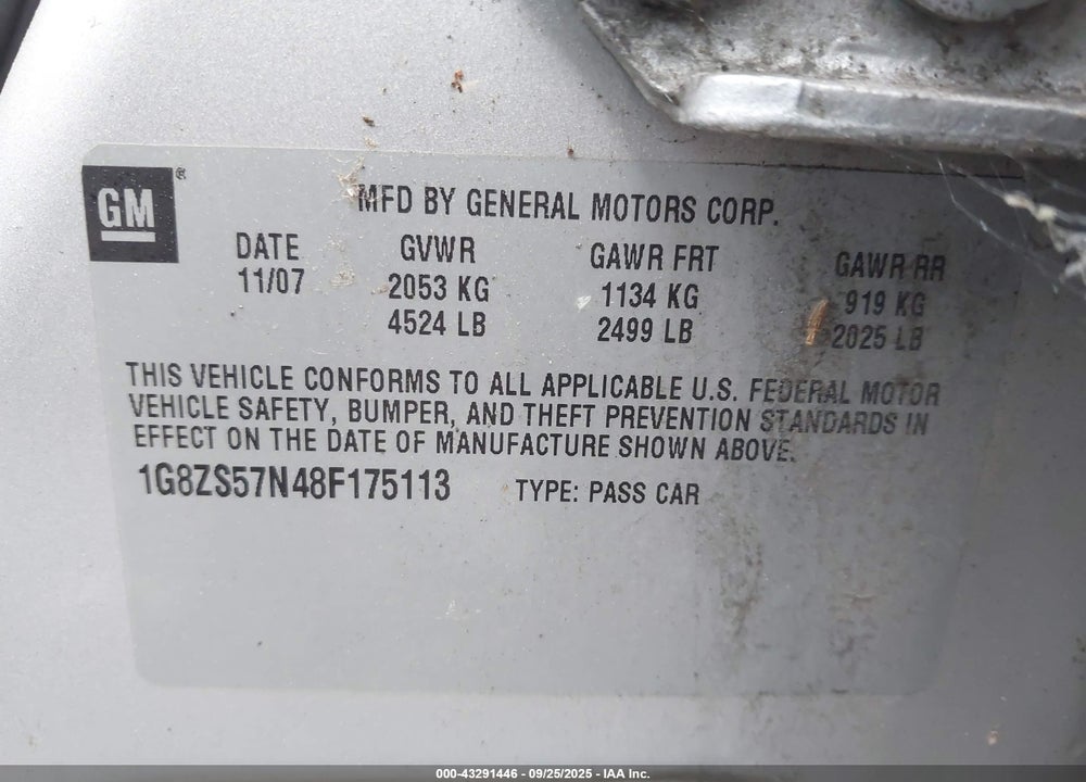 2008 SATURN AURA VIN: 1G8ZS57N48F175113
