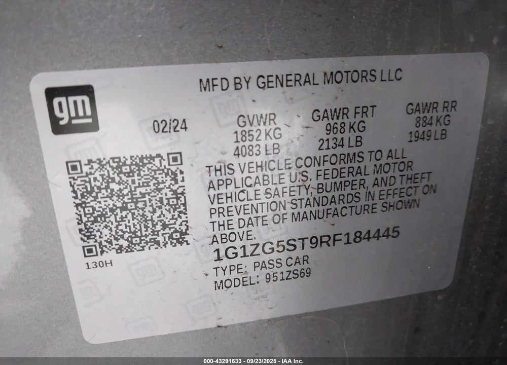 2024 CHEVROLET MALIBU VIN: 1G1ZG5ST9RF184445