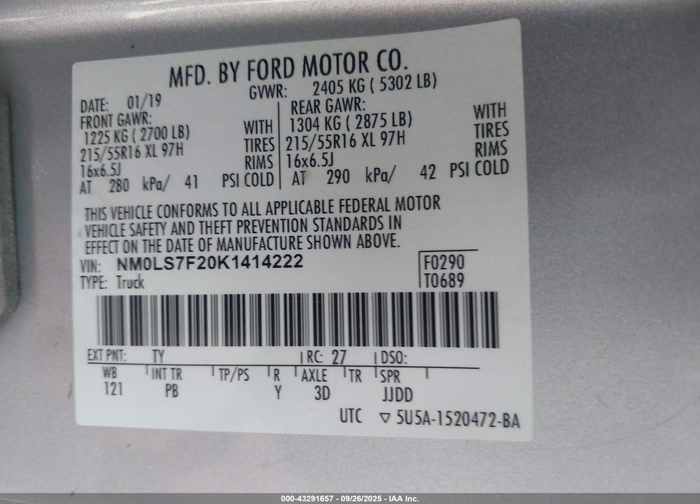 2019 FORD TRANSIT CONNECT XLT VIN: NM0LS7F20K1414222