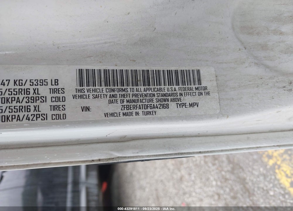 2015 RAM PROMASTER CITY TRADESMAN VIN: ZFBERFAT0F6A42168