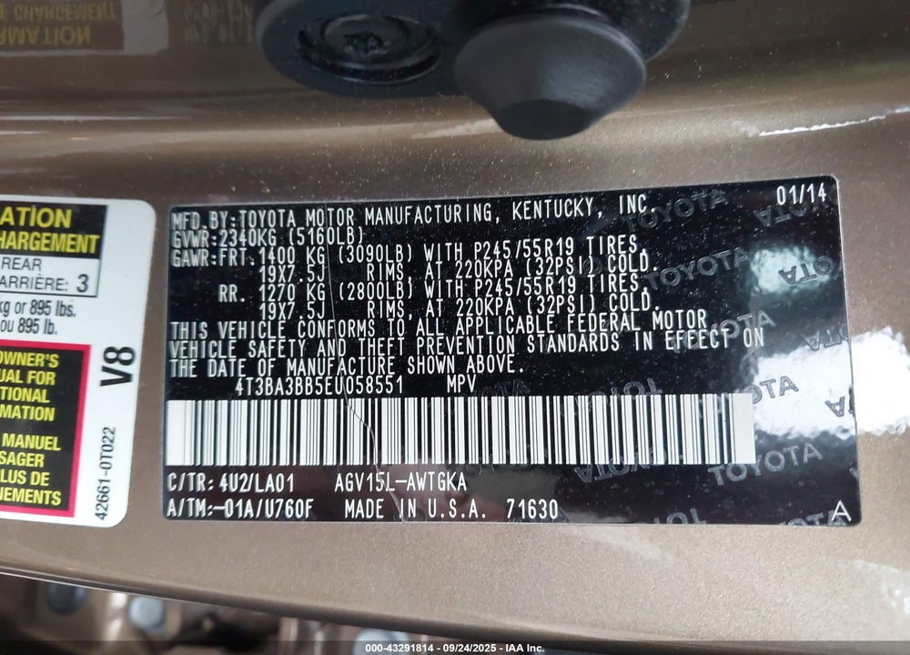 2014 TOYOTA VENZA XLE VIN: 4T3BA3BB5EU058551