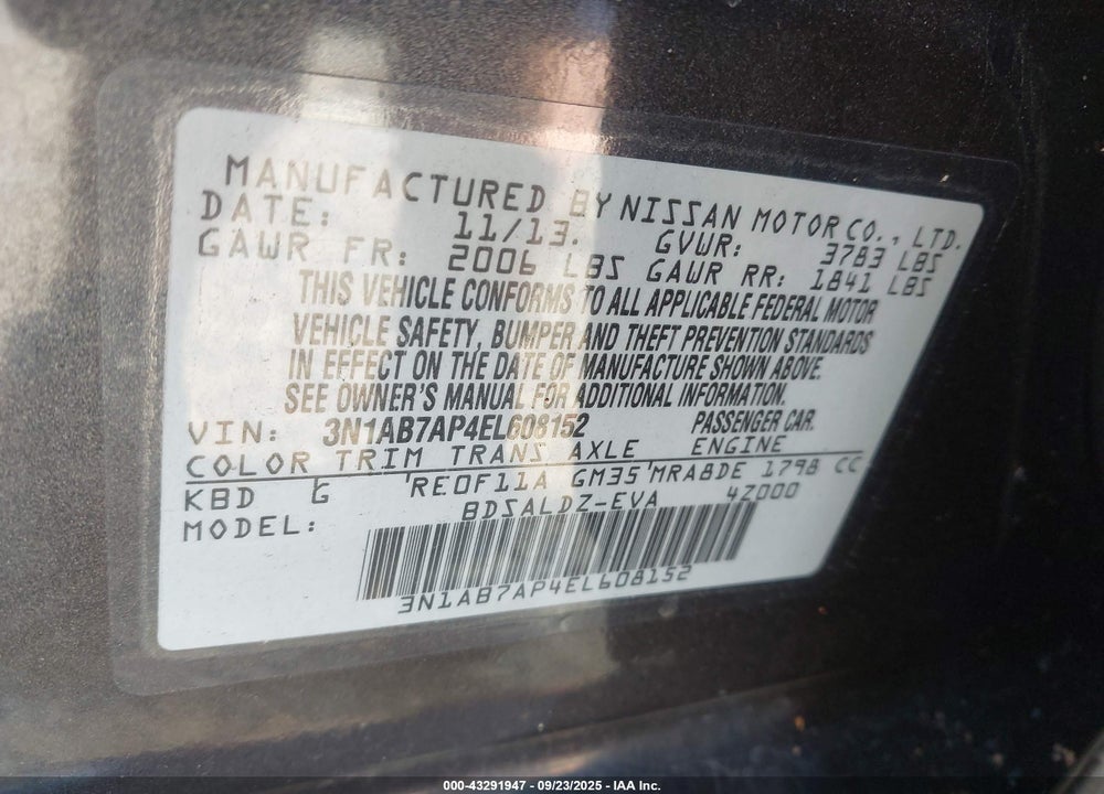 2014 NISSAN SENTRA VIN: 3N1AB7AP4EL608152