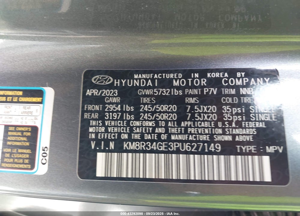 2023 HYUNDAI PALISADE VIN: KM8R34GE3PU627149